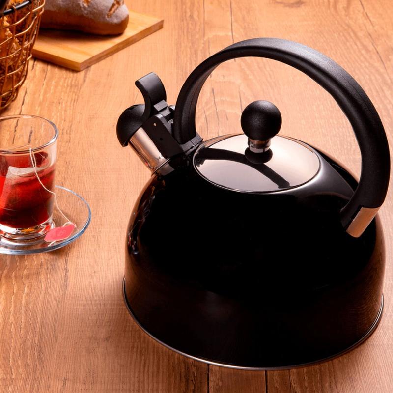 Chaleira Inox Preta 2 Litros Com Apito Alça Térmica Luxo - Mimo